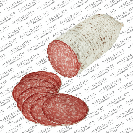 Milano Salami hos Hasselbacken Kött & Chark i Stora Saluhallen, Göteborg