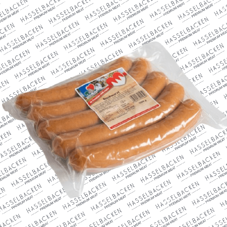 Bockwurst 4-pack (640 g) hos Hasselbacken Kött & Chark i Stora Saluhallen, Göteborg