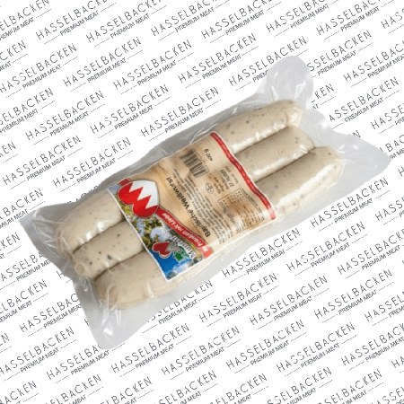Weißwurst 6-pack (420 g) hos Hasselbacken Kött & Chark i Stora Saluhallen, Göteborg